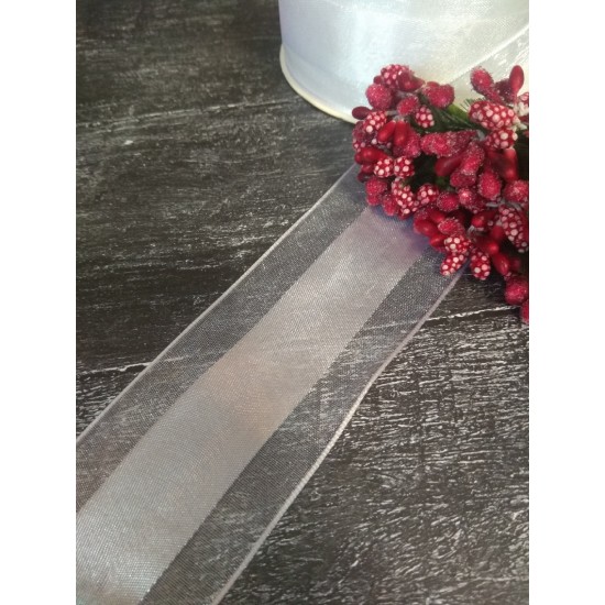 Лента органза с атласом 3.8 см цв. белый, цена за 1 м